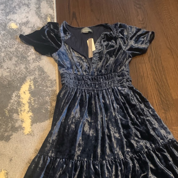 Anthropologie XXS NWT Somerset Velvet Edition Maxi Dress Long Tiered Navy Blue - Picture 5 of 11